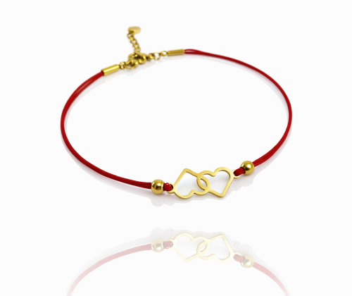 Bransoletka ze STALI CHIRURGICZNEJ serduszka sznurek czerwony