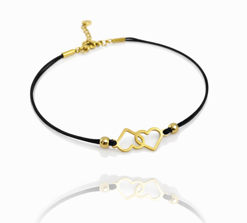 Bransoletka ze STALI CHIRURGICZNEJ serduszka sznurek czarny