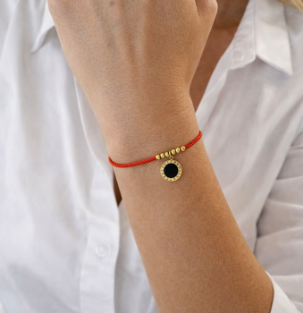  Bransoletka STAL CHIRURGICZNA monetka  czarny środek czerwony sznurek zaciągana  