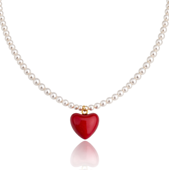 Naszyjnik serce czerwone perły POZŁACANA STAL