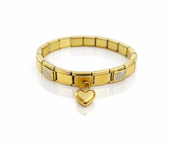Bransoletka modułowa serce ze STALI CHIRURGICZNEJ złota Premium 