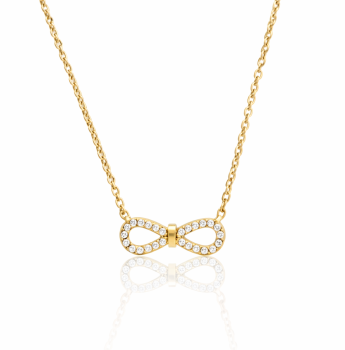 Złoty naszyjnik kokardka z cyrkoniami POZŁACANA STAL