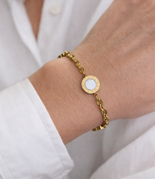 Złota bransoletka czarne zawieszki masa perłowa POZŁACANA STAL