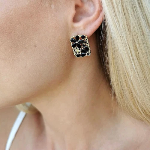 Kolczyki kwiatuszki z czarnymi kryształami POZLACANE