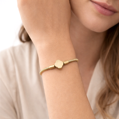 Złota bransoletka koniczynka charms POZŁACANA STAL modułowa