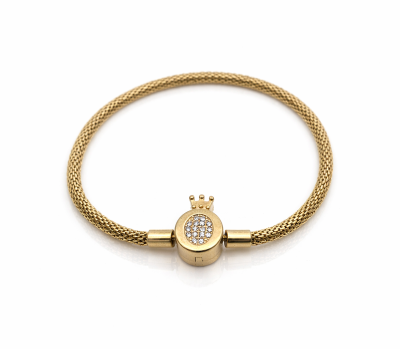 Złota bransoletka korona charms POZŁACANA STAL modułowa