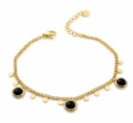 Bransoletka STAL CHIRURGICZNA czarne koraliki kryształki kolor złoty