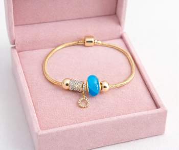 Bransoletka modułowa charms złota z cyrkoniami 