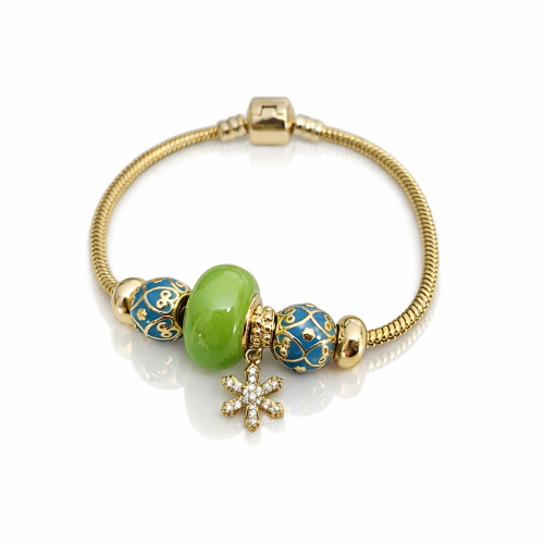 Bansoletka modułowa charms złota zawieszki cyrkonie