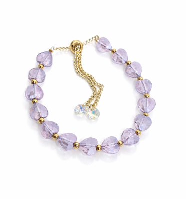 Złota bransoletka serduszka kryształowe zaciągana 