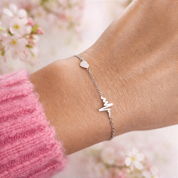 Srebrna bransoletka linia życia serduszka STAL CHIRURGICZNA