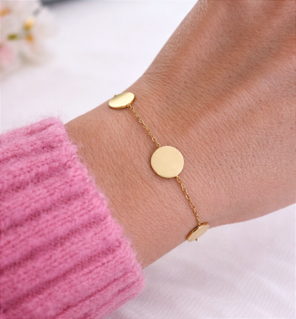 Złota bransoletka monetki blaszki POZŁACANA STAL