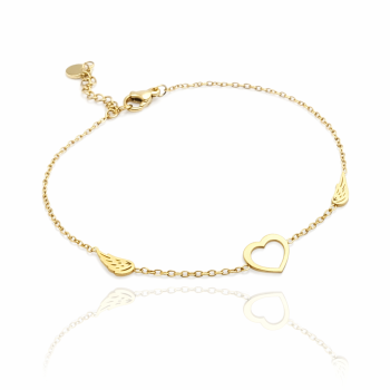 Bransoletka ze STALI CHIRURGICZNEJ serduszko skrzydła kolor złoty  