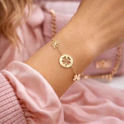 Złota bransoletka  ze STALI CHIRURGICZNEJ koniczynki