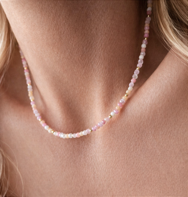 Naszyjnik choker różowe kolorowe koraliki kryształy ze STALI CHIRURGICZNEJ złoty