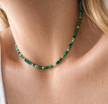 Naszyjnik choker zielone koraliki kryształy ze STALI CHIRURGICZNEJ złoty