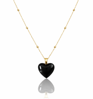 Złoty naszyjnik serduszko czarna emalia kulki POZŁACANA STAL