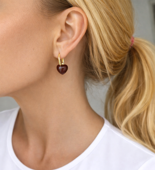 Złote kolczyki serduszka brązowa emalia POZŁACANA STAL 