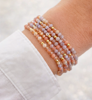 Bransoletka pudrowe kamienie koraliki POZŁACANA STAL