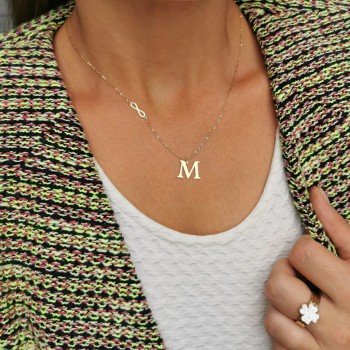 Naszyjnik litera M STAL CHIRURGICZNA BLUEBERRY Literka mała nieskończoność kolor złoty 