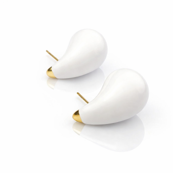 Kolczyki ze STALI CHIRURGICZNEJ krople białe emaliowane  