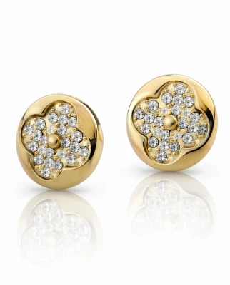 Złote kolczyki koniczynki z cyrkoniami POZŁACANA STAL