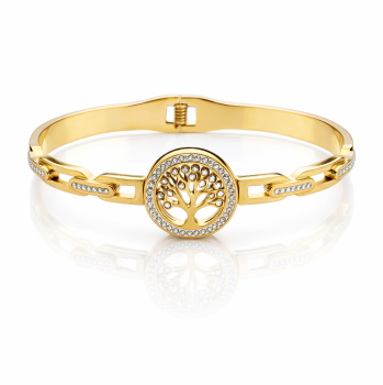 Złota bransoletka drzewko szczęścia kryształy STAL SZLACHETNA 