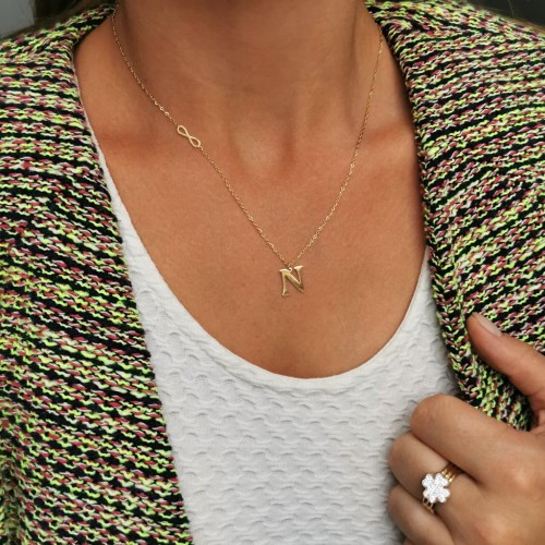 Naszyjnik litera N STAL CHIRURGICZNA BLUEBERRY Literka mała nieskończoność kolor złoty_sohobizuteria.pl