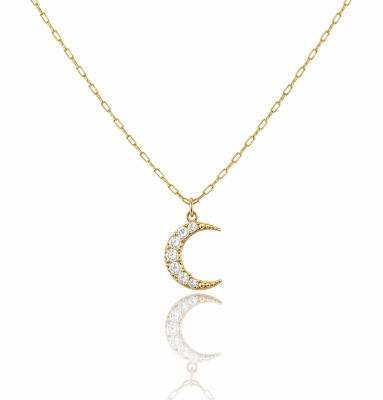 Złoty naszyjnik ze STALI CHIRURGICZNEJ księżyc kryształy kolor złoty Premium 