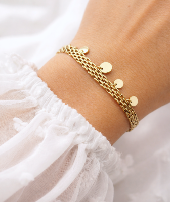 Bransoletka MESH z monetkami ze STALI CHIRURGICZNEJ złota