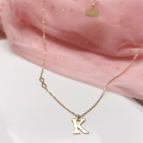 Naszyjnik litera K STAL CHIRURGICZNA BLUEBERRY Literka mała nieskończoność kolor złoty_sohobizuteria.pl