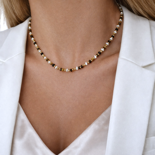 Naszyjnik tygrysie oko STAL POZŁACANA