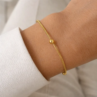 Bransoletka żmijka kulki STAL POZŁACANA