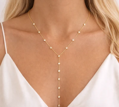  Naszyjnik STAL CHIRURGICZNA jasne kryształki krawatka kolor złoty 