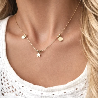 Naszyjnik zawieszki serce koniczyna STAL POZŁACANA  