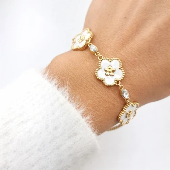 Bransoletka kwiatuszki perłowe kryształy STAL CHIRURGICZNA złota