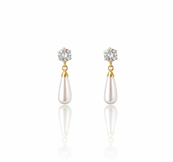 Kolczyki kryształ z perłami POZŁACANA STAL 