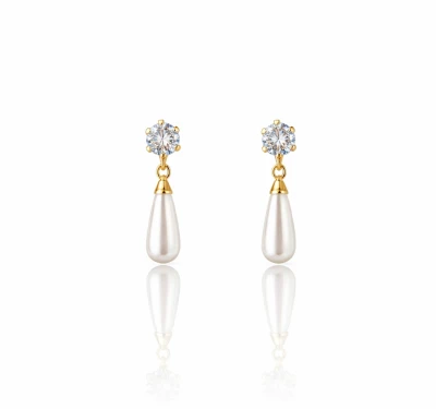 Kolczyki kryształ z perłami POZŁACANA STAL 