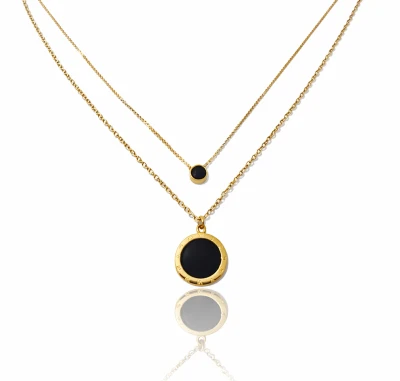 Naszyjnik czarne zawieszki podwójny POZŁACANA STAL 