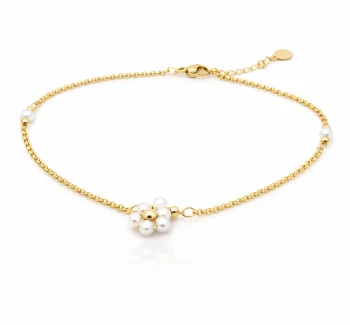 Bransoletka na nogę  ze STALI CHIRURGICZNEJ kwiatuszek białe kryształki kolor złoty