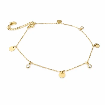 Bransoletka na nogę  ze STALI CHIRURGICZNEJ blaszki kryształki kolor złoty 