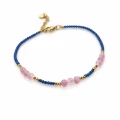 Bransoletka koraliki różówe niebieskie STAL POZŁACANA