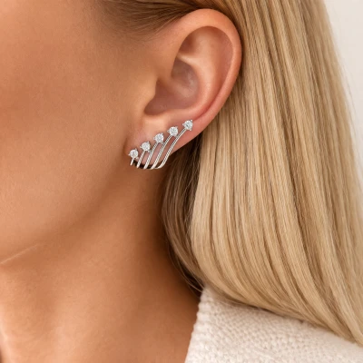 KOlczyki srebrne nausznice z kryształami STAL SZLACHETNA