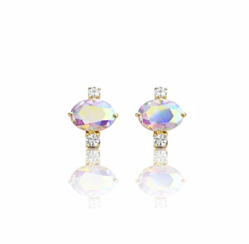 Kolczyki POZŁACANE opalizujący kryształ