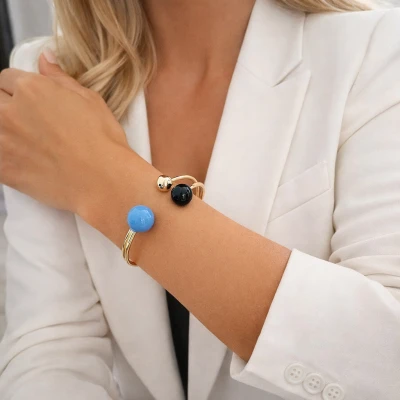 Bransoletka sztywna emaliowane kule POZŁACANA STAL