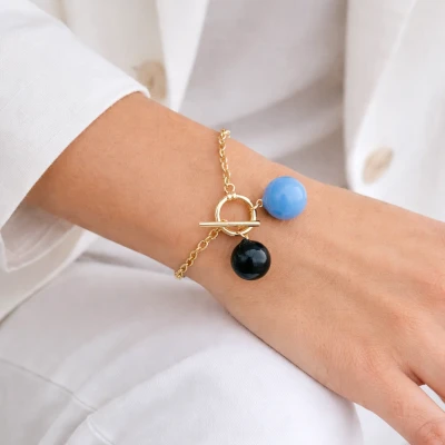 Bransoletka emaliowane kule POZŁACANA STAL