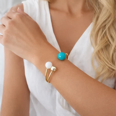 Bransoletka sztywna emaliowane kule POZŁACANA STAL 