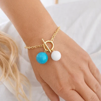 Bransoletka emaliowane kule POZŁACANA STAL 