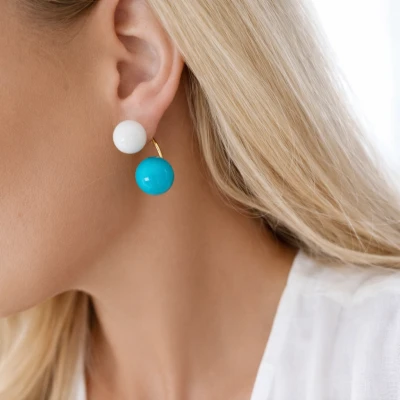 Kolczyki emaliowane kule 2w1 POZŁACANA STAL