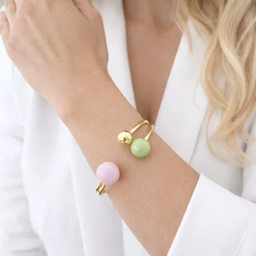 Bransoletka sztywna emaliowane kule POZŁACANA STAL